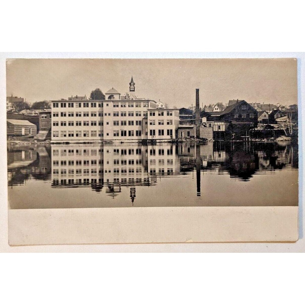 Lakeport Laconia New Hampshire Wood's Hosiery Mill Bay Town View Reflection RPPC